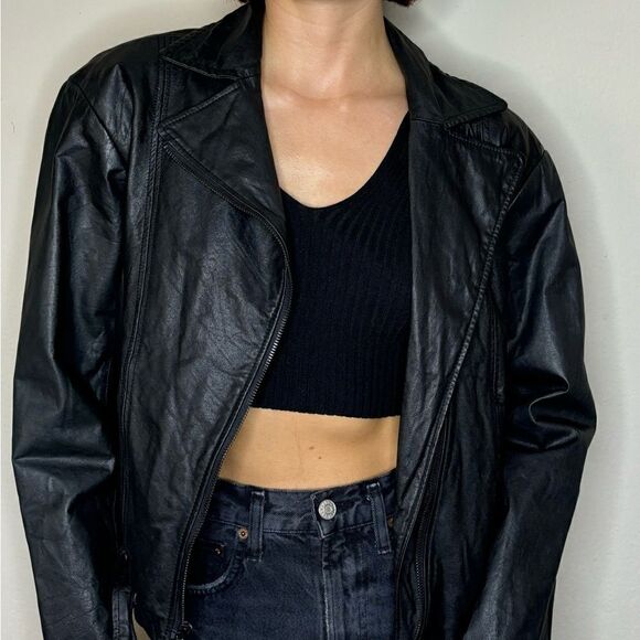 Alice + Olivia Cow Leather Moto Black Jacket Size M - Picture 4 of 15